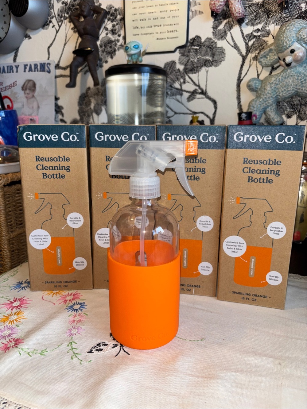 NWT NIB Grove Co. SET OF 4 Reusable Cleaning Glass Spray Bottle in